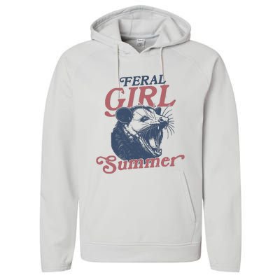 Vintage Feral Girl Summer Opossum Performance Fleece Hoodie