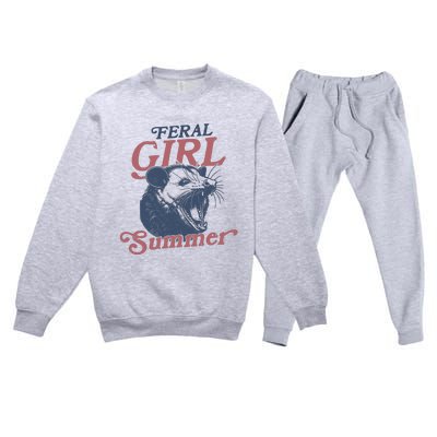 Vintage Feral Girl Summer Opossum Premium Crewneck Sweatsuit Set