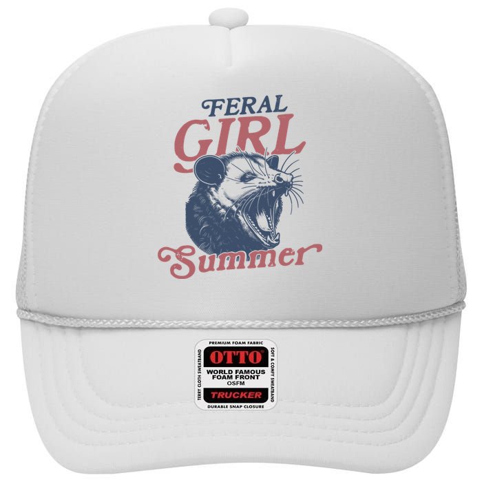 Vintage Feral Girl Summer Opossum High Crown Mesh Back Trucker Hat