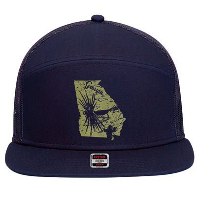 Vintage Fish Georgia State Map Ga Fly Fishing Trout Fishing Premium 7 Panel Mesh Trucker Snapback Hat