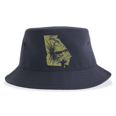 Vintage Fish Georgia State Map Ga Fly Fishing Trout Fishing Premium Sustainable Bucket Hat