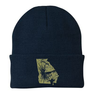 Vintage Fish Georgia State Map Ga Fly Fishing Trout Fishing Premium Knit Cap Winter Beanie