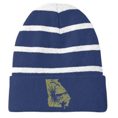 Vintage Fish Georgia State Map Ga Fly Fishing Trout Fishing Premium Striped Beanie with Solid Band