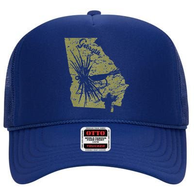 Vintage Fish Georgia State Map Ga Fly Fishing Trout Fishing Premium High Crown Mesh Back Trucker Hat