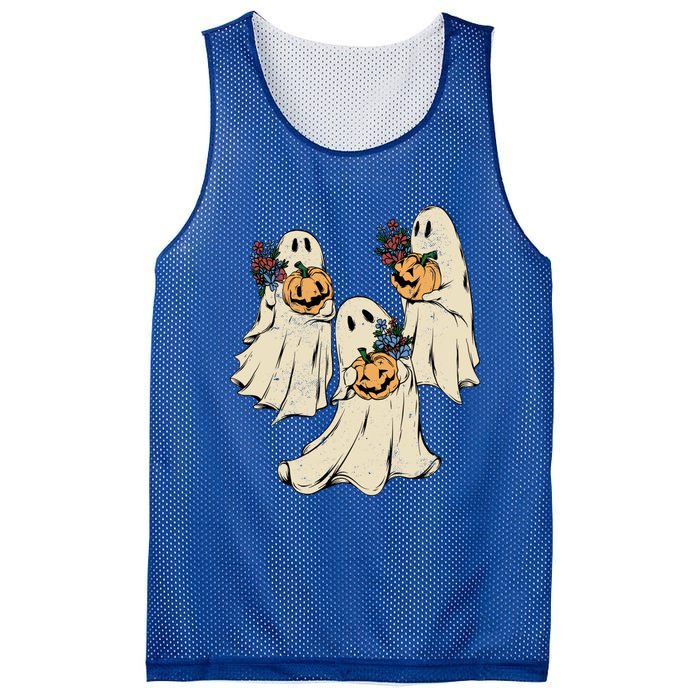 Vintage Floral Ghost Cute Halloween Costume Funny Graphic Funny Gift Mesh Reversible Basketball Jersey Tank