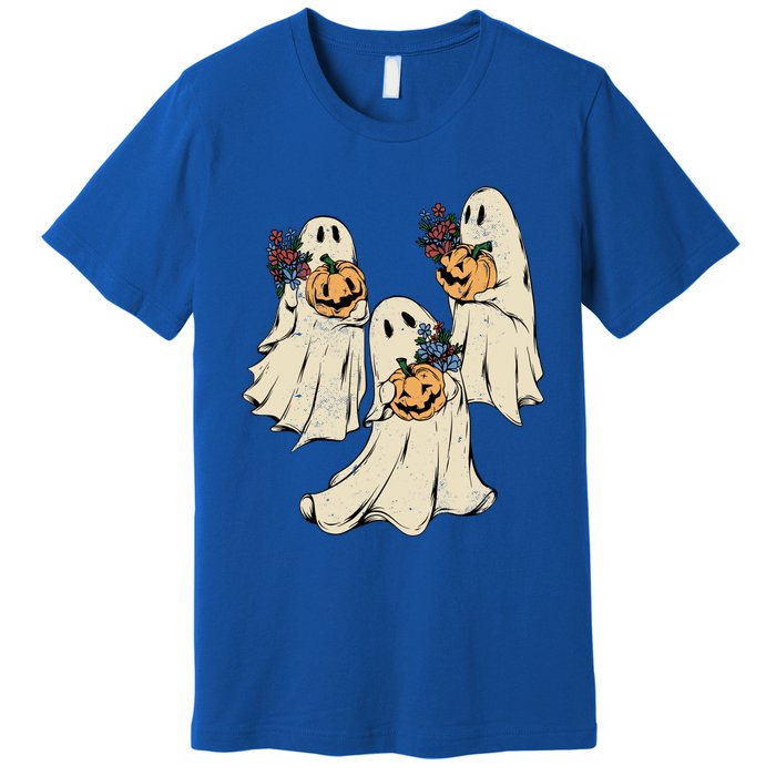 Vintage Floral Ghost Cute Halloween Costume Funny Graphic Funny Gift Premium T-Shirt