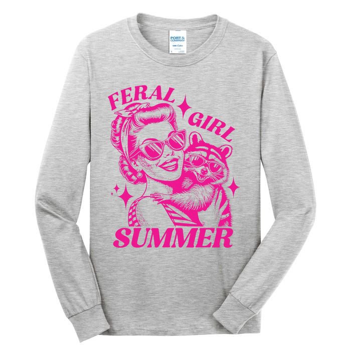 Vintage Feral Girl Summer Opossum Funny Raccoon Women Tall Long Sleeve T-Shirt