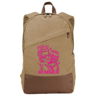 Vintage Feral Girl Summer Opossum Funny Raccoon Women Cotton Canvas Backpack