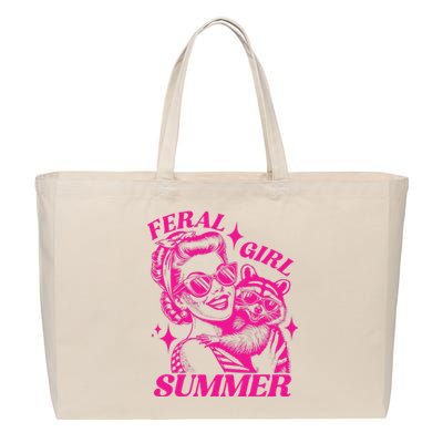 Vintage Feral Girl Summer Opossum Funny Raccoon Women Cotton Canvas Jumbo Tote