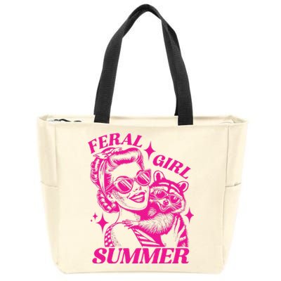 Vintage Feral Girl Summer Opossum Funny Raccoon Women Zip Tote Bag