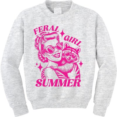 Vintage Feral Girl Summer Opossum Funny Raccoon Women Kids Sweatshirt