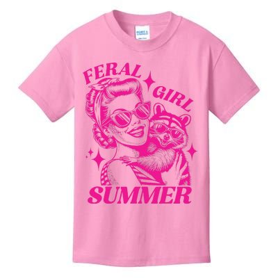 Vintage Feral Girl Summer Opossum Funny Raccoon Women Kids T-Shirt