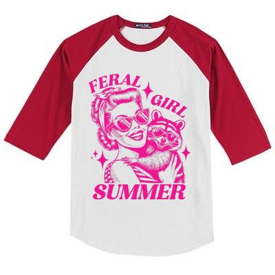 Vintage Feral Girl Summer Opossum Funny Raccoon Women Kids Colorblock Raglan Jersey