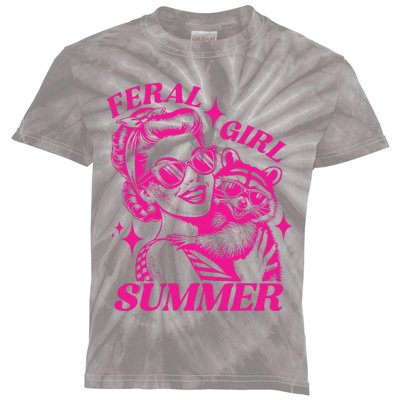 Vintage Feral Girl Summer Opossum Funny Raccoon Women Kids Tie-Dye T-Shirt