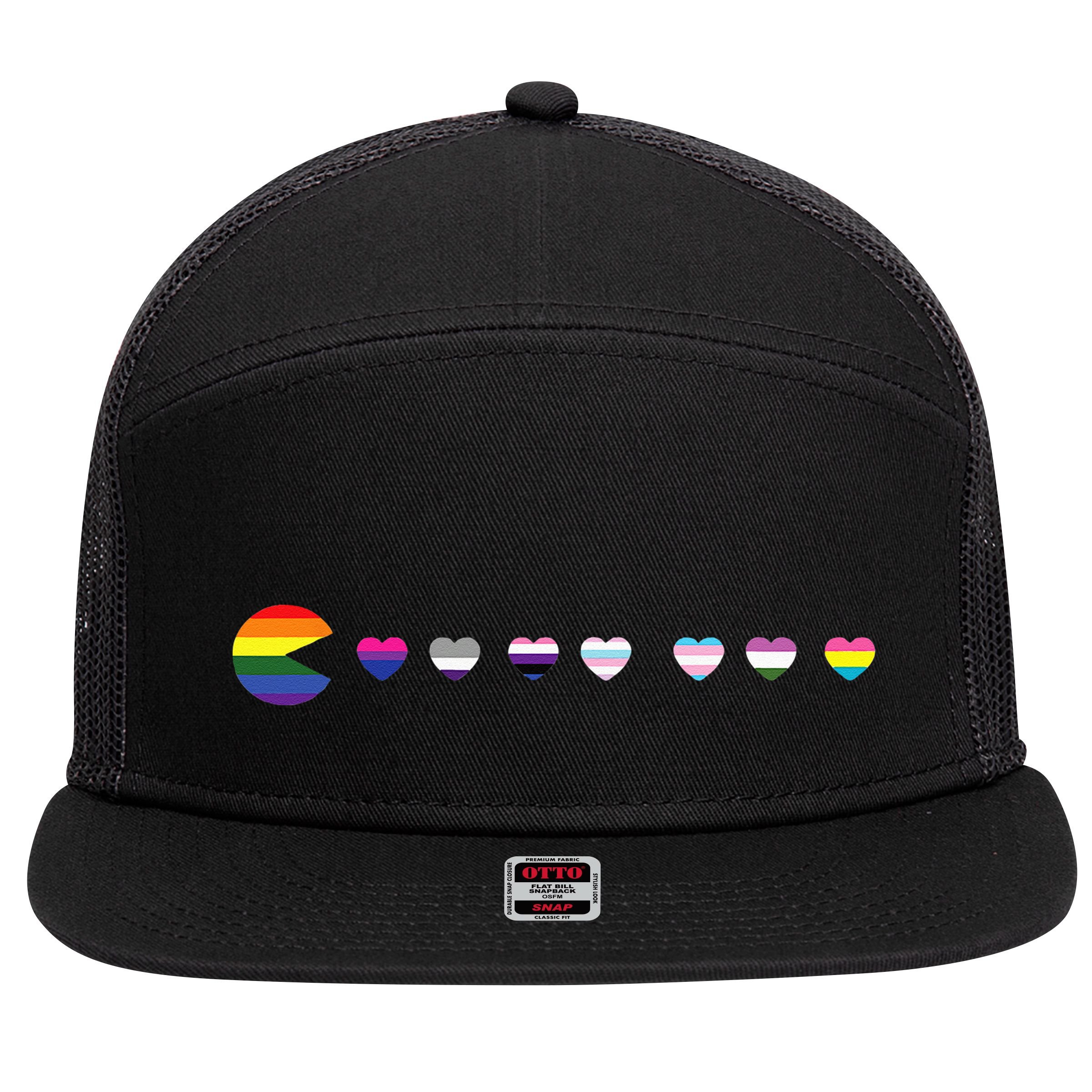 VideoGame Funny Gaming LGBTQ Ally Pride Flag Gamer 7 Panel Mesh Trucker Snapback Hat
