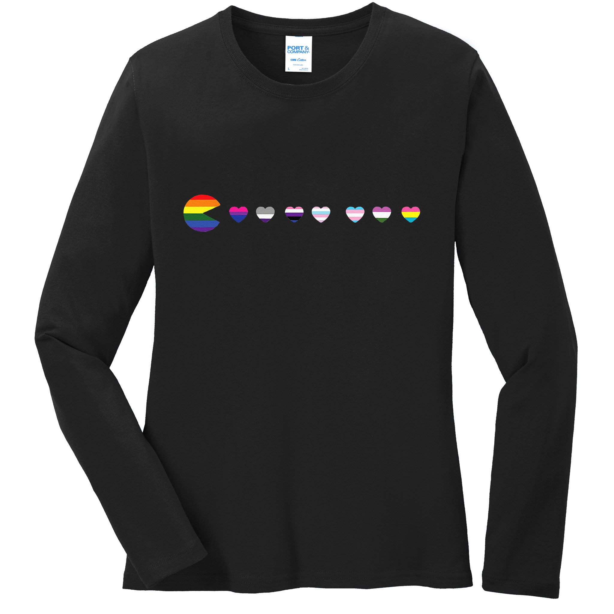 VideoGame Funny Gaming LGBTQ Ally Pride Flag Gamer Ladies Long Sleeve Shirt