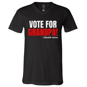 Vote For Grandpa! 2024 Funny Grandson Political Endorsement V-Neck T-Shirt