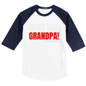 Vote For Grandpa! 2024 Funny Grandson Political Endorsement Baseball Sleeve Shirt