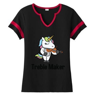 Violin For Girl Treble Maker Unicorn Violinist Ladies Halftime Notch Neck Tee