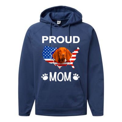 Vizsla Funny Gift Vizsla Dog Vizsla Proud Patriot Mom Cool Gift Performance Fleece Hoodie