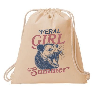 Vintage Feral Girl Summer Opossum Drawstring Bag