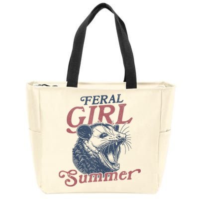 Vintage Feral Girl Summer Opossum Zip Tote Bag