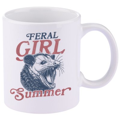 Vintage Feral Girl Summer Opossum 11oz C Handle Ceramic Mug