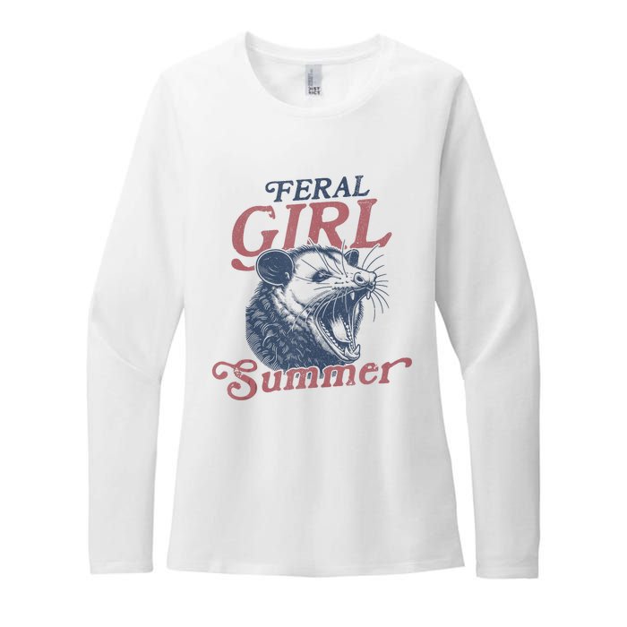 Vintage Feral Girl Summer Opossum Womens CVC Long Sleeve Shirt