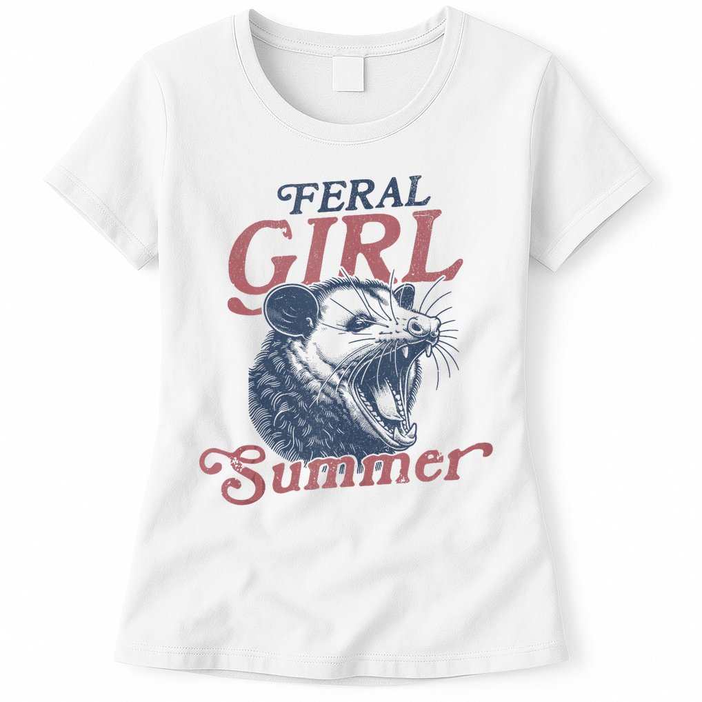 Vintage Feral Girl Summer Opossum Womens T-Shirt