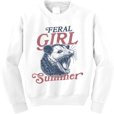 Vintage Feral Girl Summer Opossum Kids Sweatshirt