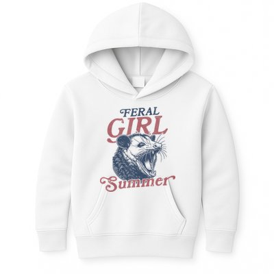 Vintage Feral Girl Summer Opossum Kids Hoodie