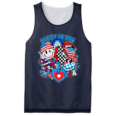 Vintage Funny Groovy Party In The USA Retro 4th Of July Vibes Mesh Reversible Basketball Jersey Tank