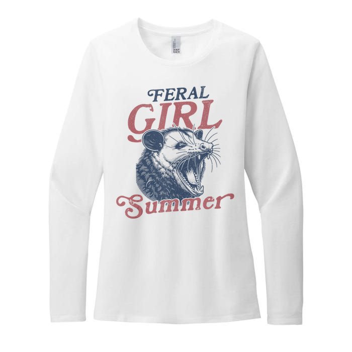 Vintage Feral Girl Summer Opossum Womens CVC Long Sleeve Shirt