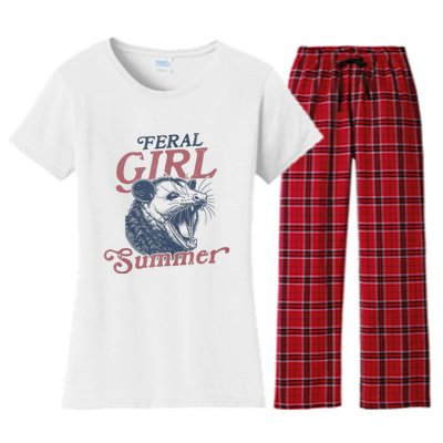 Vintage Feral Girl Summer Opossum Women's Flannel Pajama Set