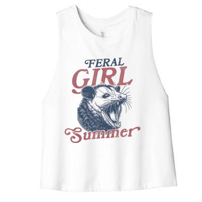 Vintage Feral Girl Summer Opossum Women's Racerback Cropped Tank