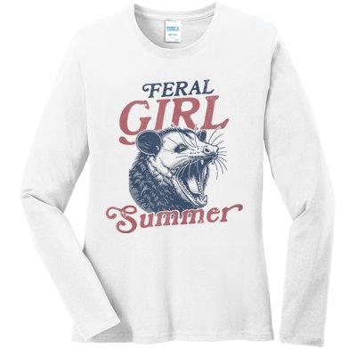 Vintage Feral Girl Summer Opossum Ladies Long Sleeve Shirt