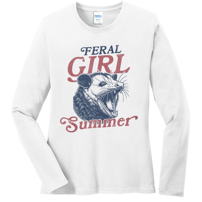 Vintage Feral Girl Summer Opossum Ladies Long Sleeve Shirt