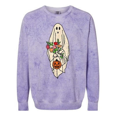 Vintage Floral Ghost Cute Halloween Costume Funny Graphic Colorblast Crewneck Sweatshirt