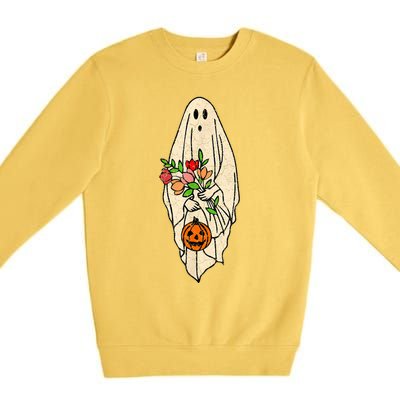 Vintage Floral Ghost Cute Halloween Costume Funny Graphic Premium Crewneck Sweatshirt