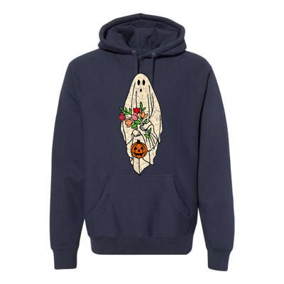 Vintage Floral Ghost Cute Halloween Costume Funny Graphic Premium Hoodie