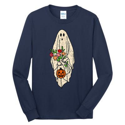 Vintage Floral Ghost Cute Halloween Costume Funny Graphic Tall Long Sleeve T-Shirt