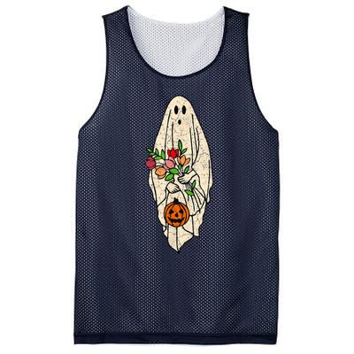 Vintage Floral Ghost Cute Halloween Costume Funny Graphic Mesh Reversible Basketball Jersey Tank