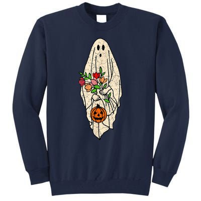 Vintage Floral Ghost Cute Halloween Costume Funny Graphic Tall Sweatshirt