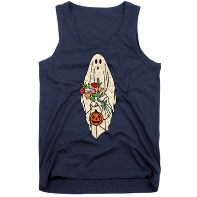 Vintage Floral Ghost Cute Halloween Costume Funny Graphic Tank Top