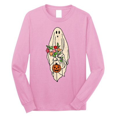 Vintage Floral Ghost Cute Halloween Costume Funny Graphic Long Sleeve Shirt