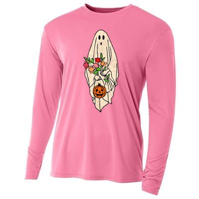 Vintage Floral Ghost Cute Halloween Costume Funny Graphic Cooling Performance Long Sleeve Crew