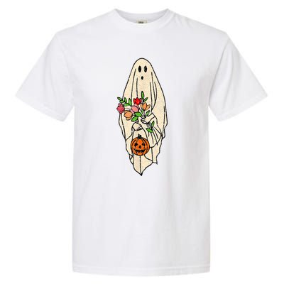 Vintage Floral Ghost Cute Halloween Costume Funny Graphic Garment-Dyed Heavyweight T-Shirt