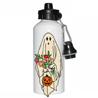 Vintage Floral Ghost Cute Halloween Costume Funny Graphic Aluminum Water Bottle 