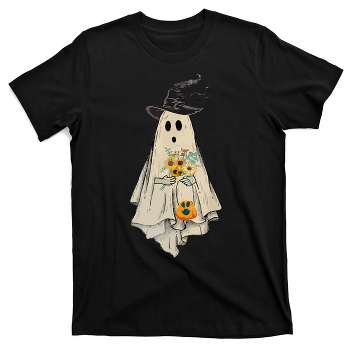 Vintage Floral Ghost Pumpkin Funny Graphic Halloween Gifts T-Shirt