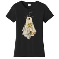 Vintage Floral Ghost Pumpkin Funny Graphic Halloween Gifts Women's T-Shirt